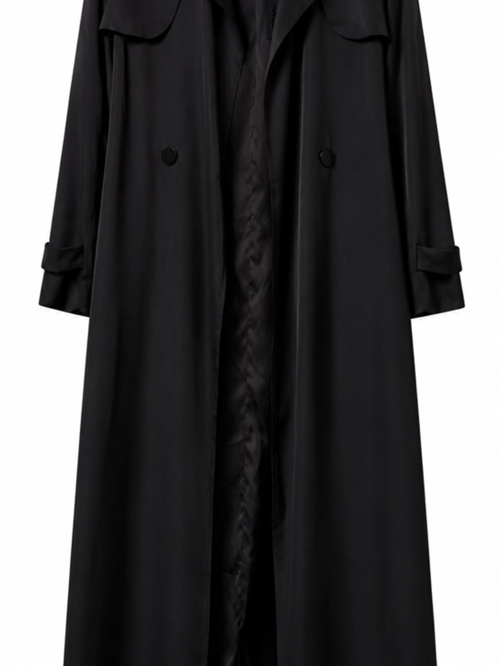 Fashion Nova-novaluxe Black satin Longline Trench Coat-NEW-LARGE